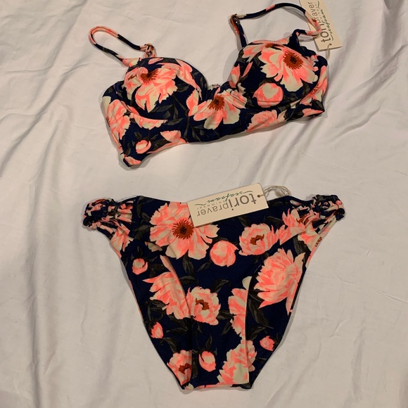Tori Praver Swimwear Other - LAST ONE! Tori Praver Seafoam Floral Indigo Blue Bikini Set: Medium